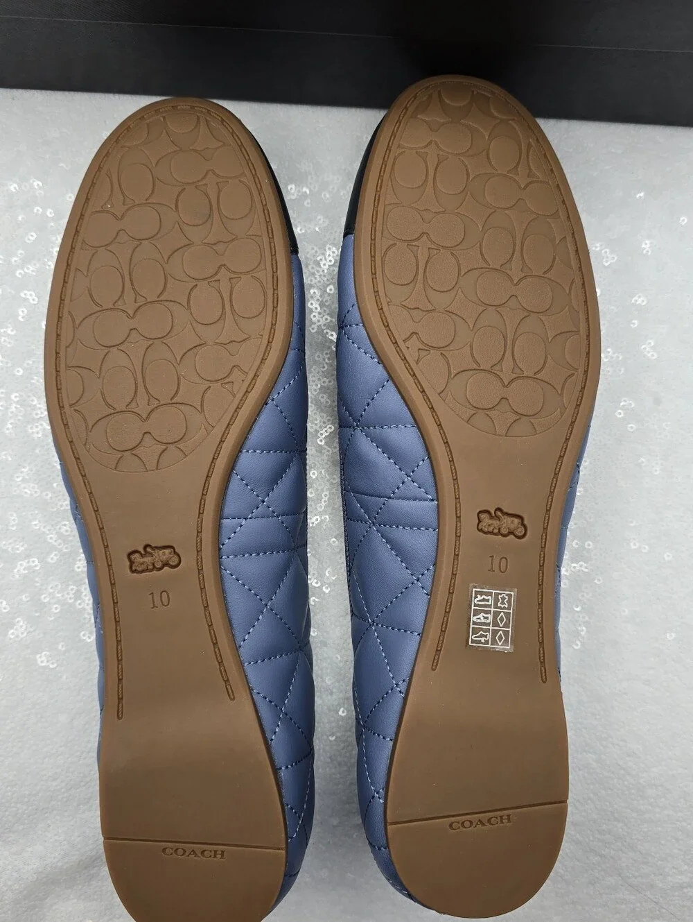 Coach Allyson Quilted Two-Tone Blue Leather Ballet Flats Slip-On Women's 10
